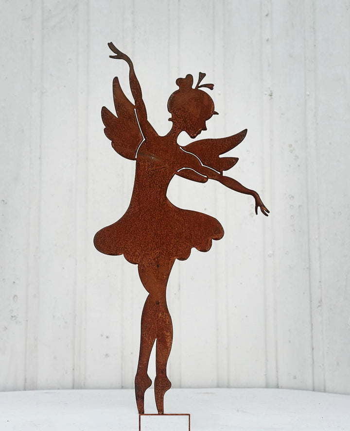 Gartenfigur Fee Ballerina schaut nach unten 84cm zum Stecken Gartenstecker Edelrost Gartendeko Wette
