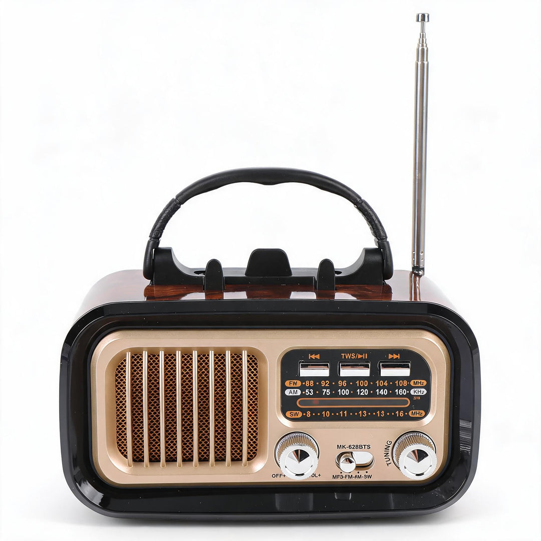 Retro -Radio mit BT -Lautsprecher, Tragbarem AM -FM -Radio -Lautsprecher, USB -Wiedergabe, Solar -Ba