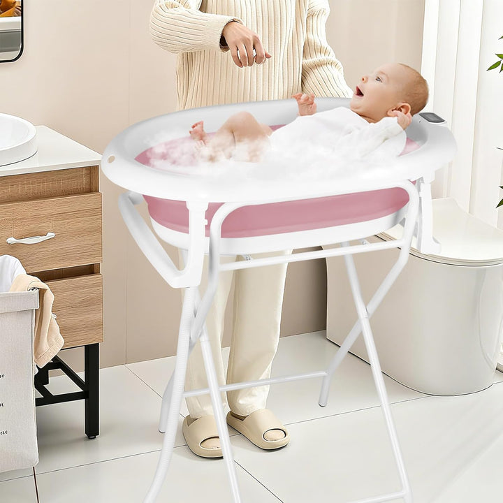 Faltbare Babybadewanne XXL mit Ständer, Sitz und Drainagesystem, 2-in-1 Babybadewanne auf Fuss, falt