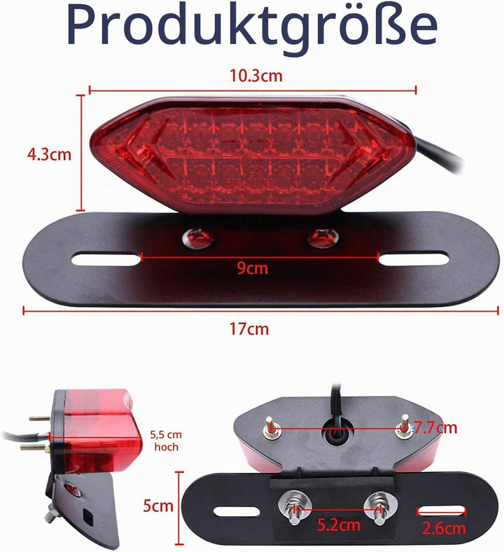 JMTBNO Motorrad 20 LED Rücklicht Bremslicht Blinker Kennzeichenbeleuchtung mit Halterung E-geprüft U