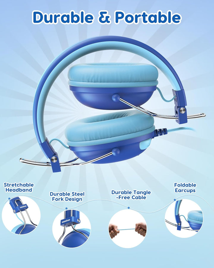 awatrue Kinder Kopfhörer, 74/85dB Lautstärkegrenze Kopfhörer Kinder mit Kabel, Stereo Sound, HD-Ton,