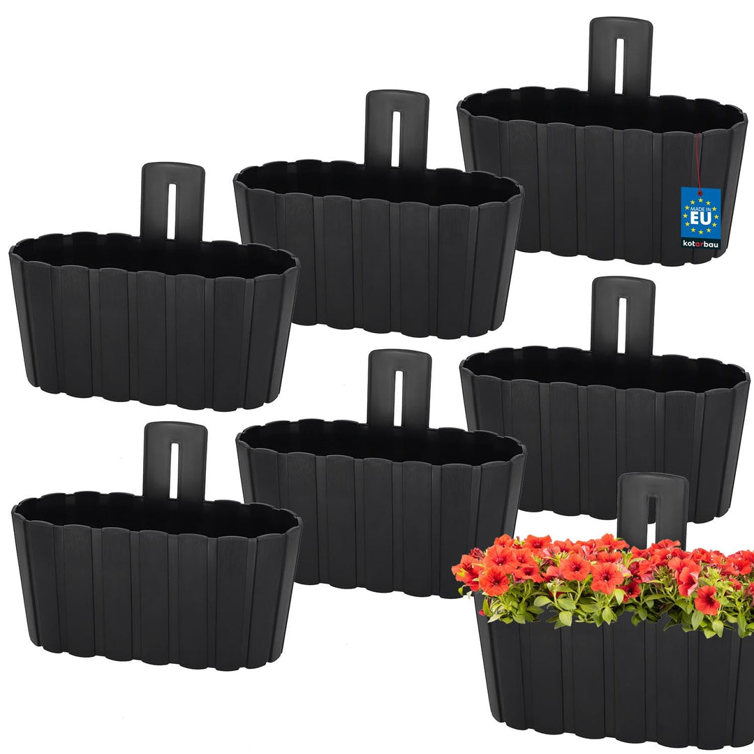 KOTARBAU® 6er Set Blumenkasten Balkon - Wandampel - Blumentopf - 28x14cm H: 13cm Anthrazit - Wandamp