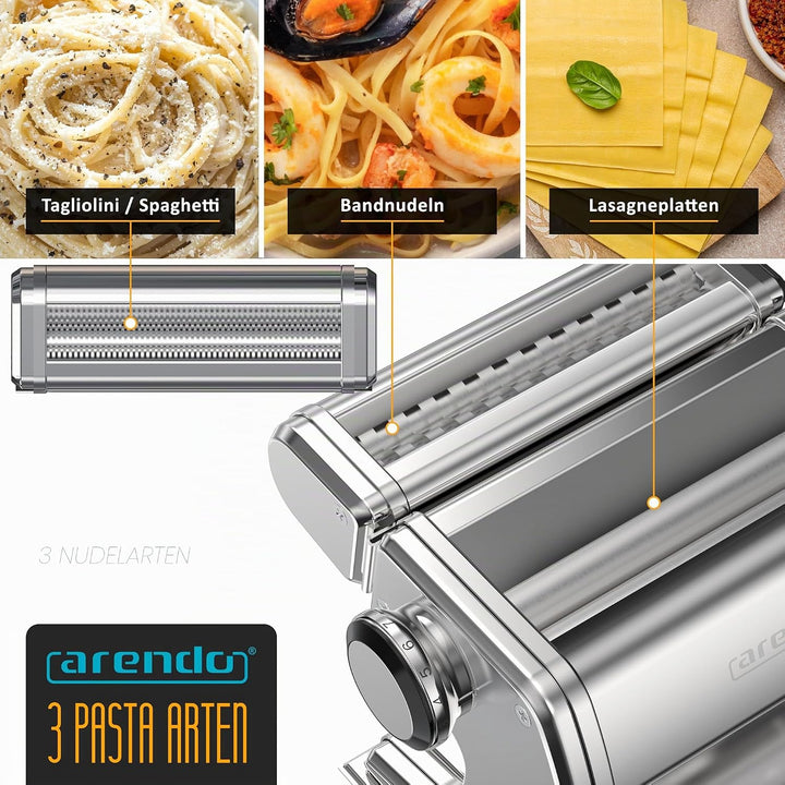 Arendo - Nudelmaschine Pasta Maker – Edelstahl – Nudelpresse – 7 einstellbare Stärken - manuell - Du