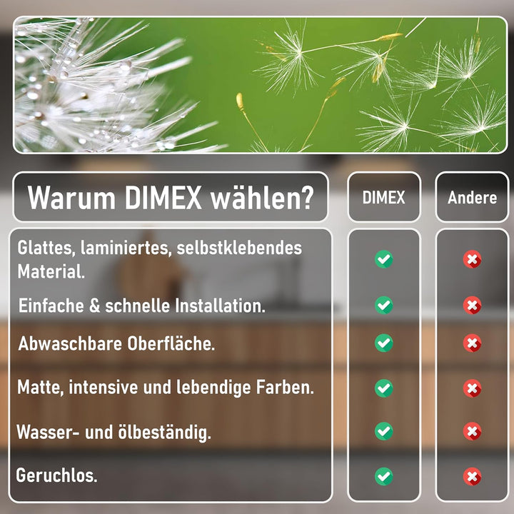 DIMEX Küchenrückwand Folie selbstklebend LÖWENZAHN | Klebefolie - Dekofolie - Spritzschutz für Küche