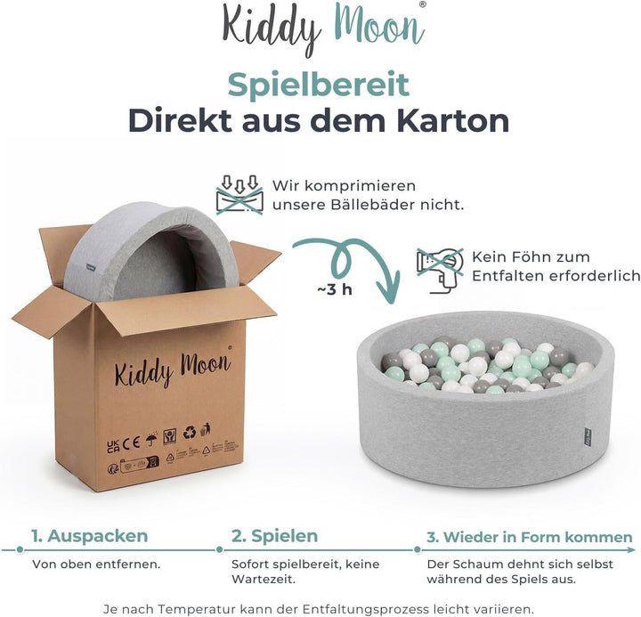 KiddyMoon Velours Bällebad Rund für Babys 90x30 mit 200 Bälle 7cm Ballgruben Sensorik Spielzeug Wald