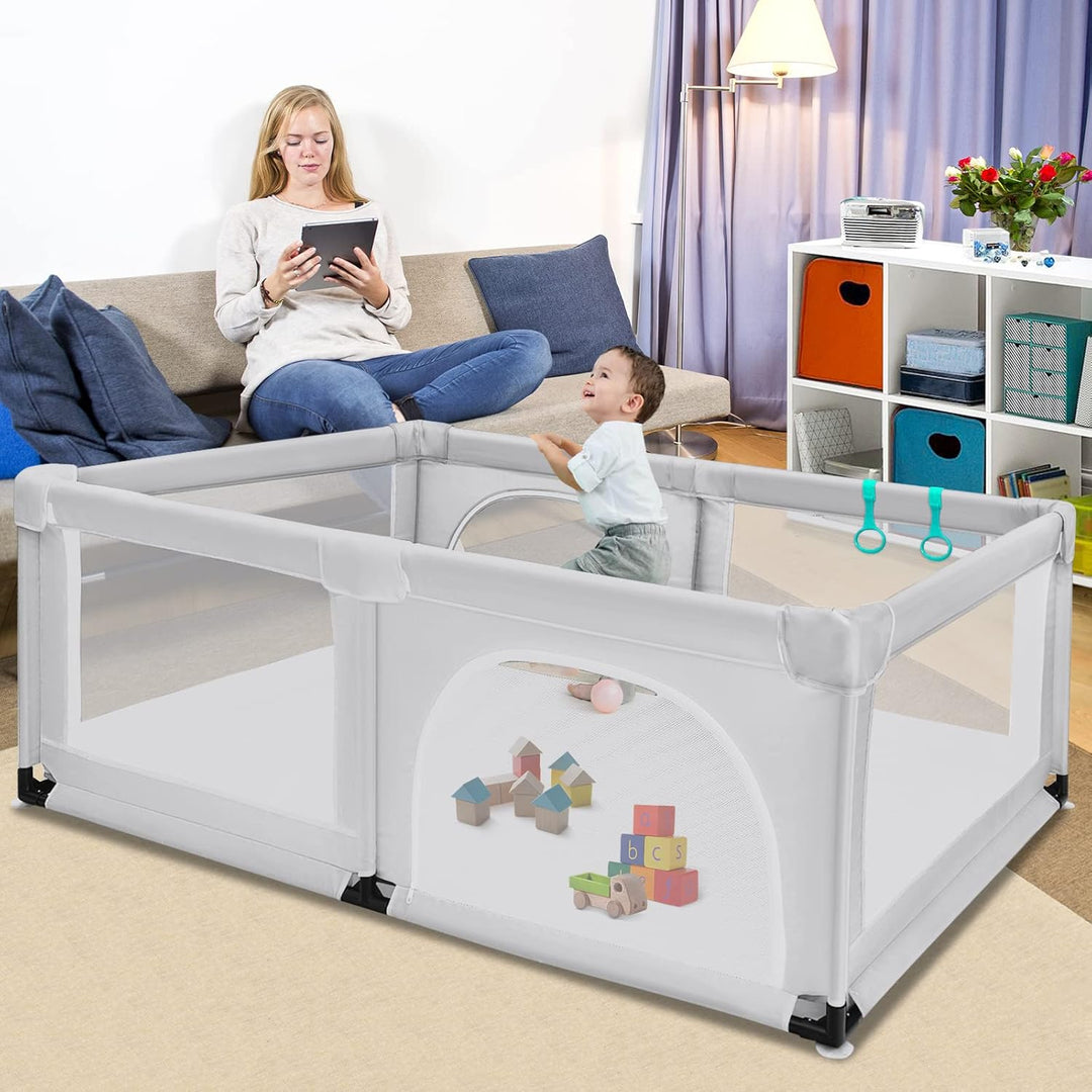 DREAMADE Laufgitter Baby mit Tür, 190 x 120cm Laufstall mit 50 Bunten Bällen & 2 Türem, Absperrgitte