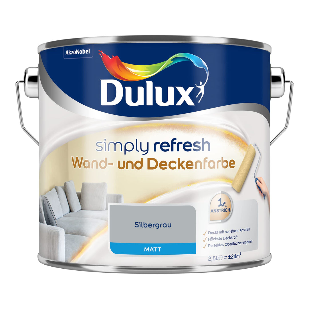 Dulux Simply Refresh Wand- und Deckenfarbe Silbergrau 2,5l 2.50 l (1er Pack) Silbergrau, 2.50 l (1er