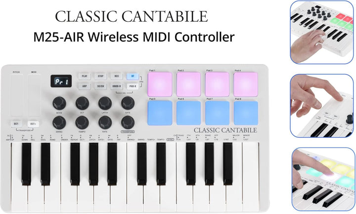 Classic Cantabile M25-AIR Wireless MIDI Controller Keyboard - Übertragung per Bluetooth - kompatibel