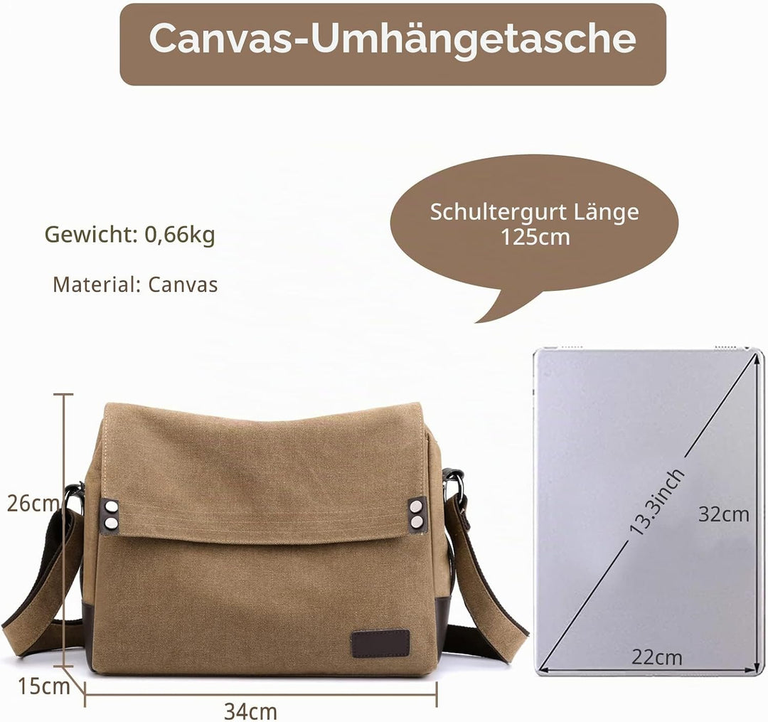 CORIOS Herren Umhängetaschen Canvas Schultertasche Laptoptasche für 13.3 Zoll Notebook Lehrertasche