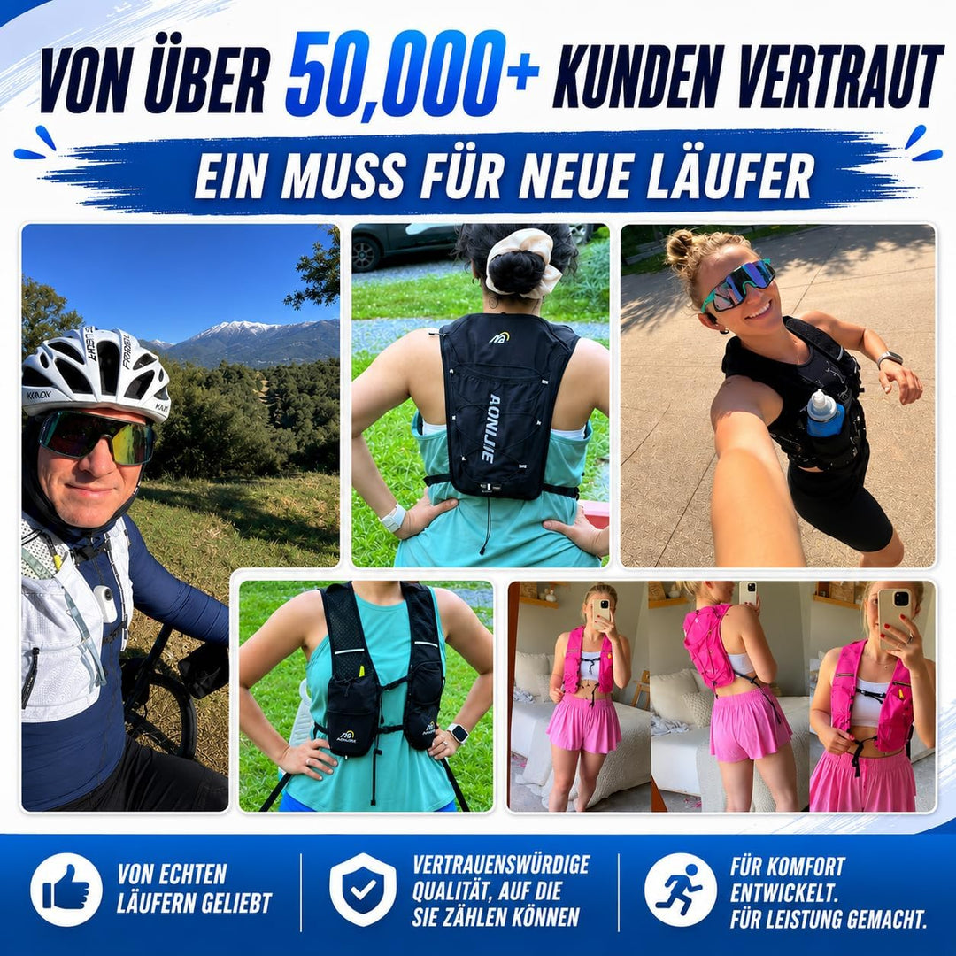 Laufweste Damen mit 500ml Trinkflasche/2L Trinkblase, Leichter Trinkrucksack Laufen Herren 6L, Runin