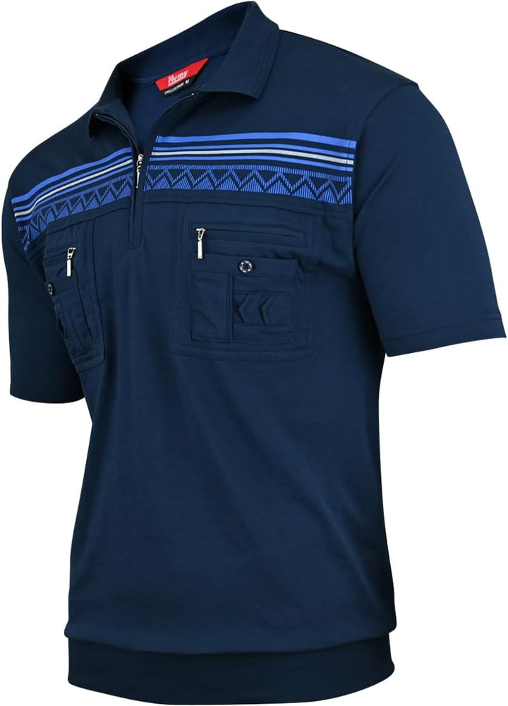 Soltice Herren Kurzarm Poloshirt, Polohemd Kragen, Gestreifte Blousonshirt mit Brusttasche aus Baumw