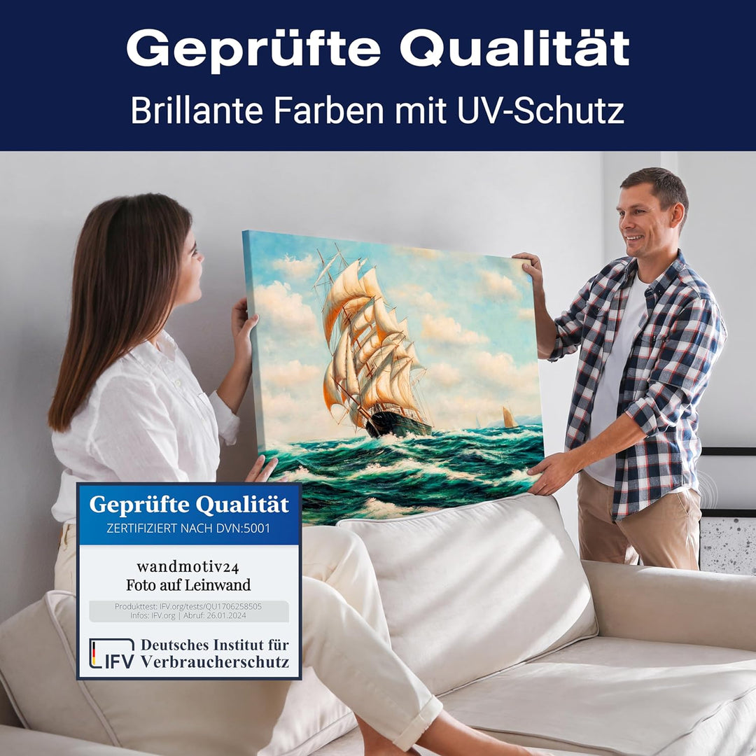 wandmotiv24 Leinwandbild Malerei, 80x60cm, Querformat, Schiff, Meer, Deko, Bilder auf Leinwand, Wand