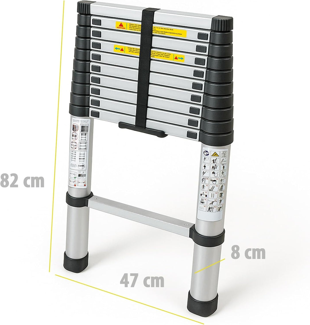 Eaxus® Teleskopleiter 3,2 m | DIN EN 131 | Aluminium Mehrzweckleiter | Ausziehbar mit 11 Stufen | Si