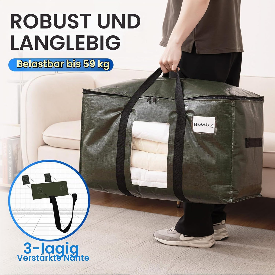 TAILI Umzugstasche extra gross,4 PCS grün Aufbewahrungstasche mit Griffe &amp; Deckel Sichtfenster Aufbe