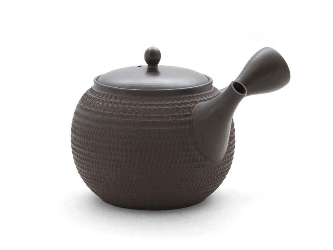 Japanische Teekanne Grüner Tee, Keramik Kyusu Tokoname Japan. Schwarz. Integriertes Tee-Sieb, nicht