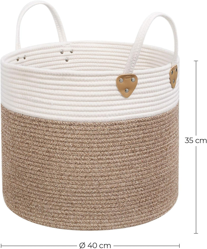 SONGMICS Baumwollseilkorb, Griffen, Wäschekorb aus Baumwolle, 50 L, für Spielzeug, Kleidung, Decken,
