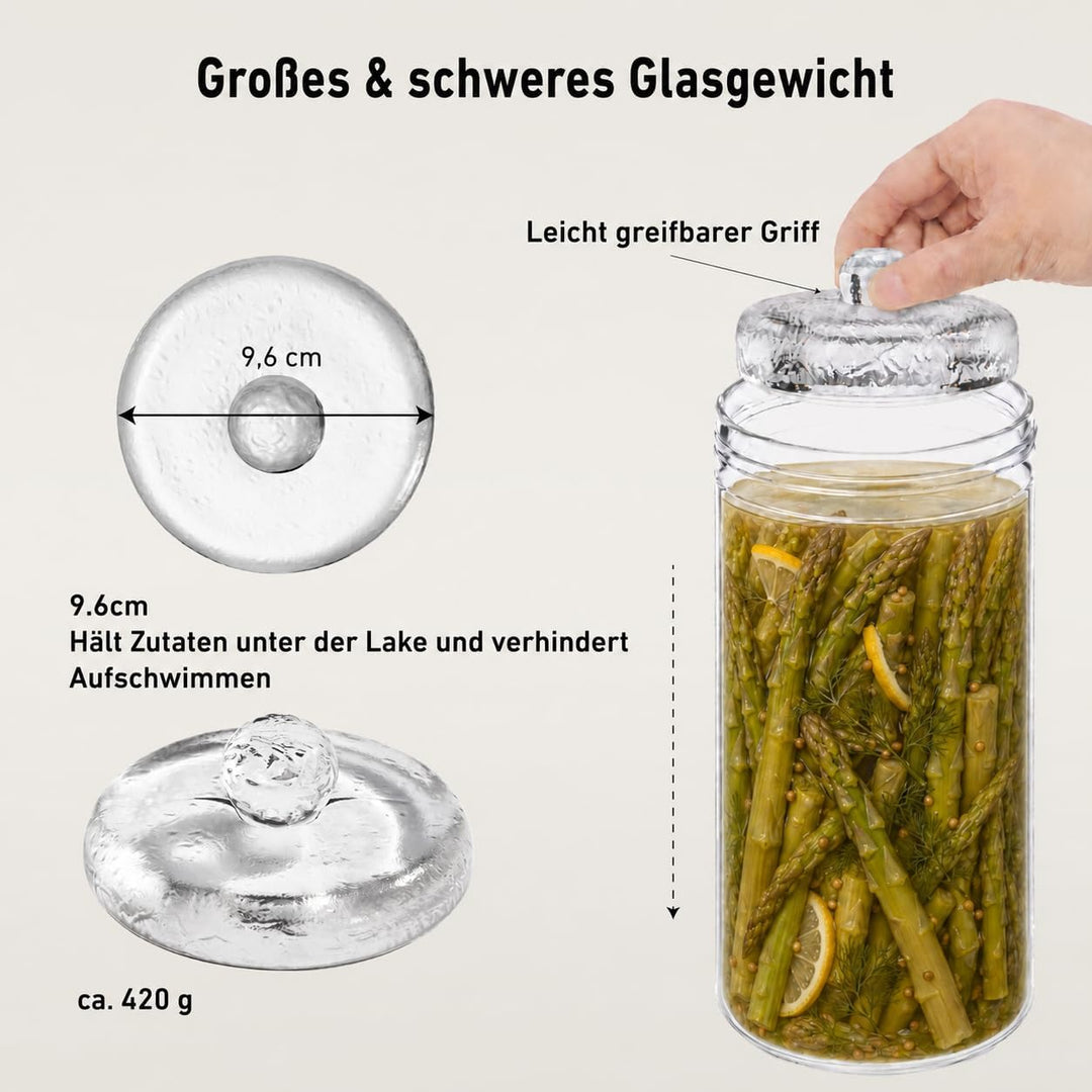 Fermentierglas 1,5L Fermentierset aus Borosilikatglas mit Gewicht für Sauerkraut, Hot Sauce, Met, Ci