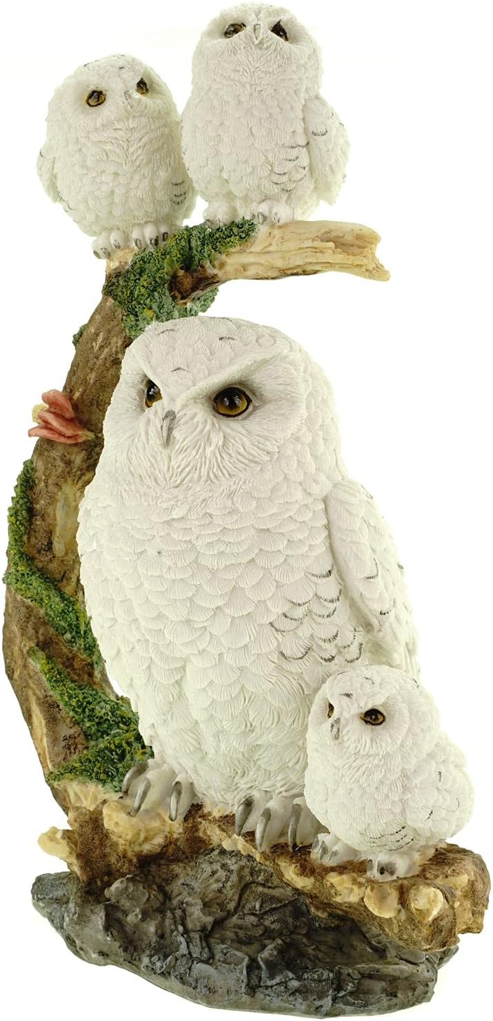 Vogler 839-2667 Schneeeulenweibchen mit 3 Jungen auf AST 32 cm Uhu Eule Tierfigur bunt