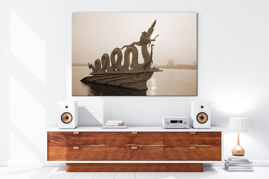deyoli asiatische Drachen Skulptur Format: 80x60 Effekt: Sepia als Leinwandbild, Motiv fertig gerahm