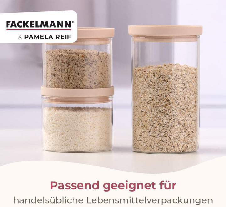 FACKELMANN x Pamela Reif Vorratsbehälter aus Glas mit Silikondichtung – 4 Stück in pastell-beige, 50