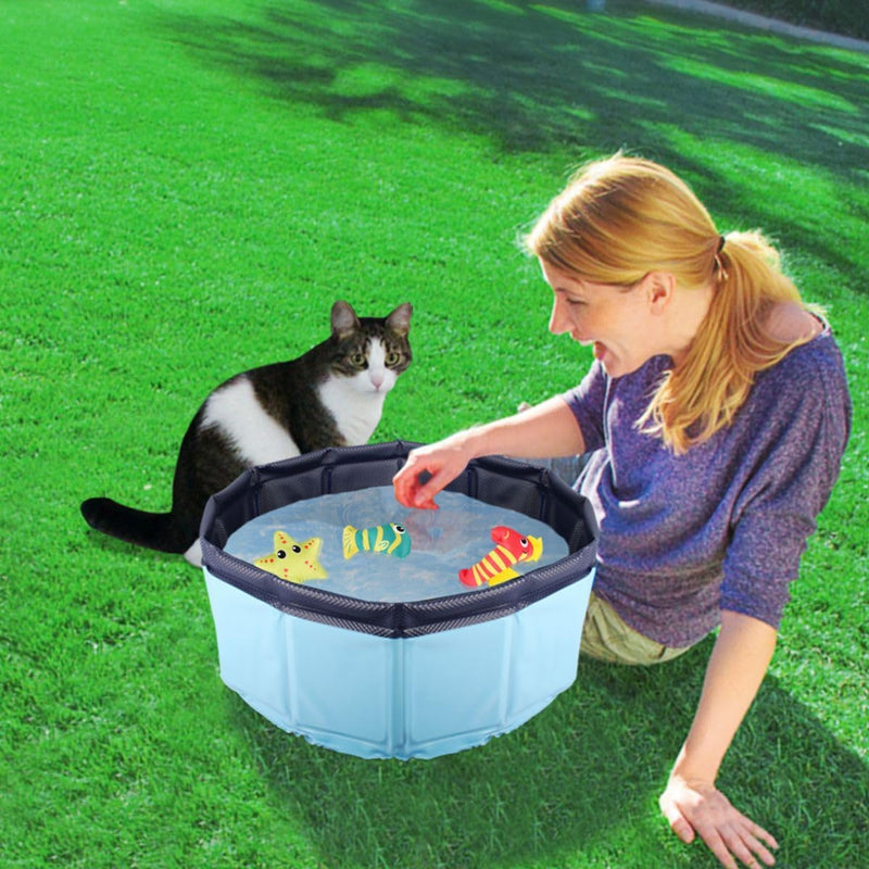 Faltbarer Katzen-Pool mit 3 Spielzeug Tierchen für Katzen 30 x 10 cm Katzenpool