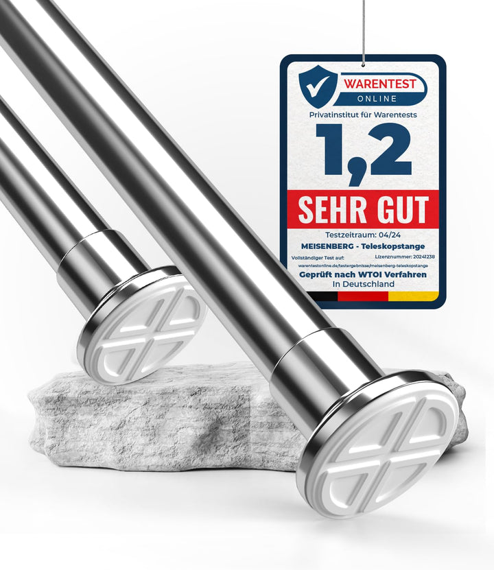 MEISENBERG Vorhangstange ohne Bohren 50-80cm Ø25mm - Gardinenstange zum Klemmen - Edelstahl - Spanns