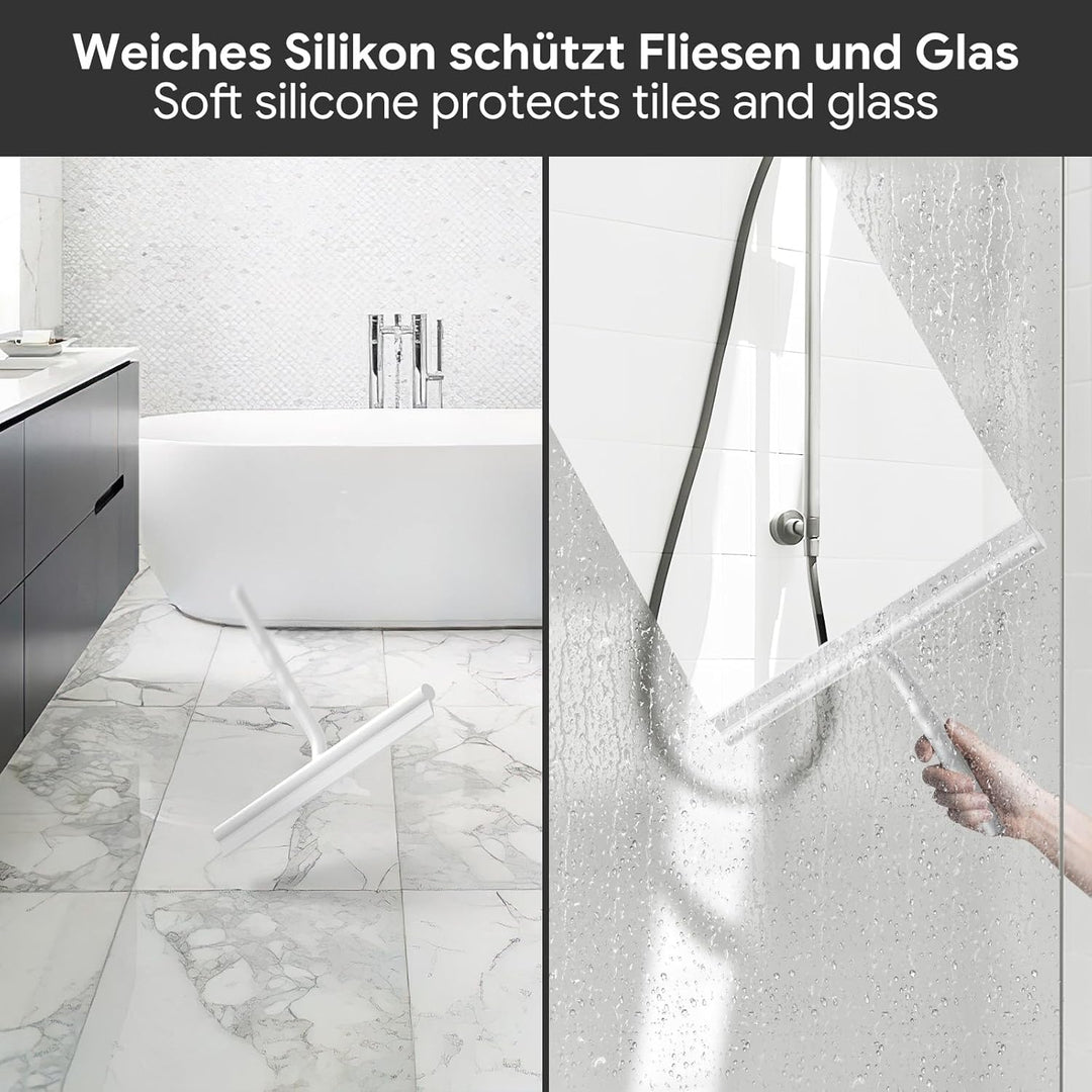 ecooe Silikon Duschabzieher 33cm Weiss, Abzieher Dusche mit Halter, ohne Bohren Duschabzieher, Fenst