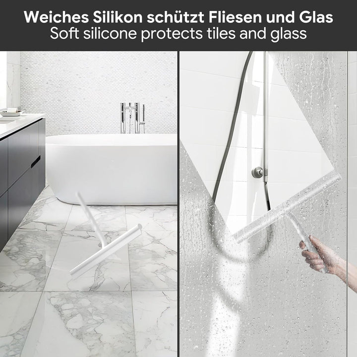 ecooe Silikon Duschabzieher 33cm Weiss, Abzieher Dusche mit Halter, ohne Bohren Duschabzieher, Fenst