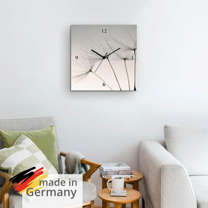 ARTLAND Wanduhr ohne Tickgeräusche Leinwand Quarzuhr 30x30 cm Quadratisch Lautlos Blumen Pusteblume