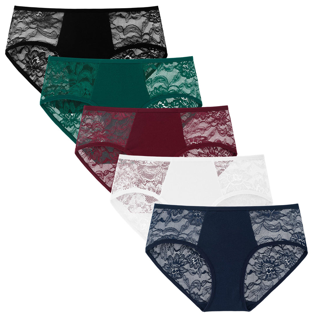 INNERSY Unterhosen Damen Spitze Stretch Sexy Hipster Unterwäsche Frauen Weich Pantys 5er Pack XS Sch