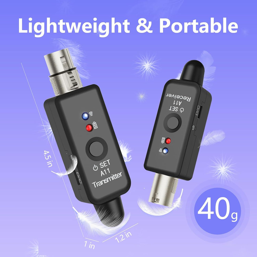 A11 2,4GHz Drahtloses Mikrofon-System – Transmitter &amp; Receiver mit 4 Kanälen, Plug-on XLR-Adapter, g