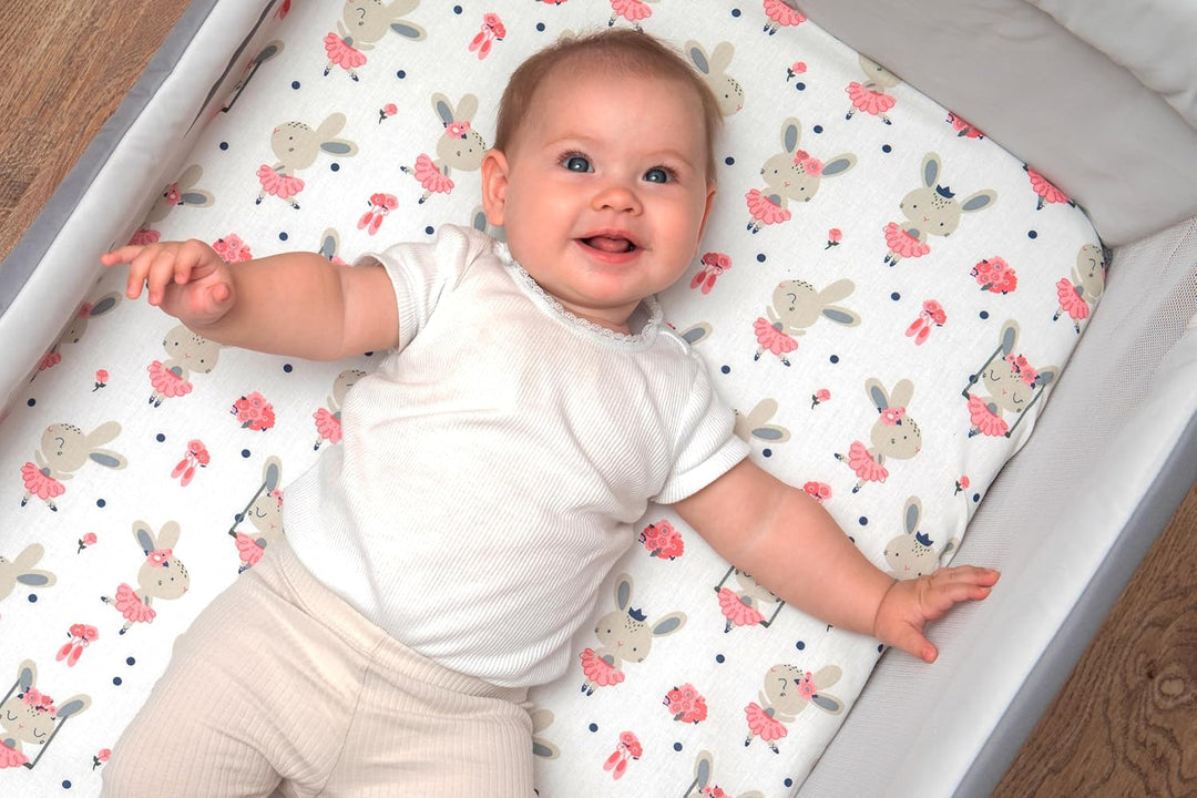 Lovely Hippo 2X Spannbettlaken 90x55cm 100% Baumwolle + 1X Matratzenschoner 100% wasserdichtem Mater