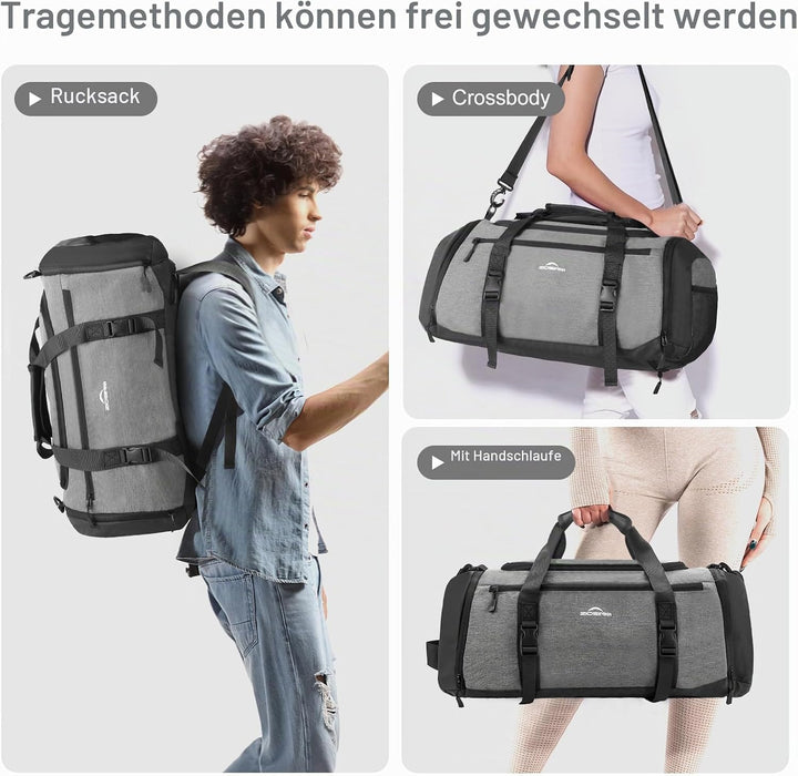 Sporttasche Herren + Rucksack-Funktion, 36L Reisetasche Damen, Sporttasche Damen mit Schuhfach, Nass