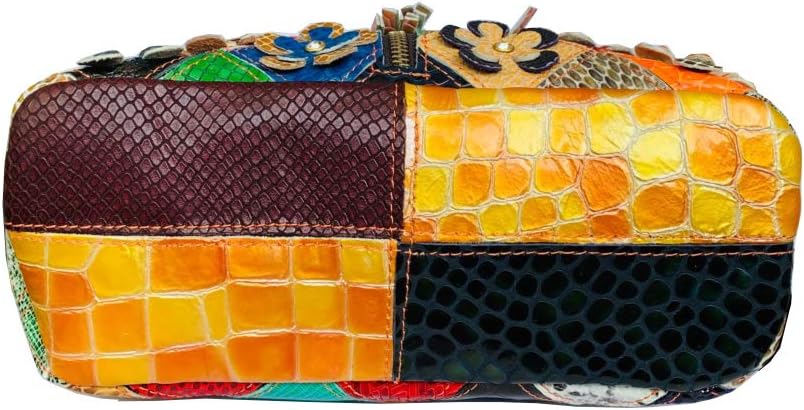 Segater® Mehrfarbig Floral Rind Leder-Umhängetasche für Damen, Vintage Rindsleder Handtasche Blumenm