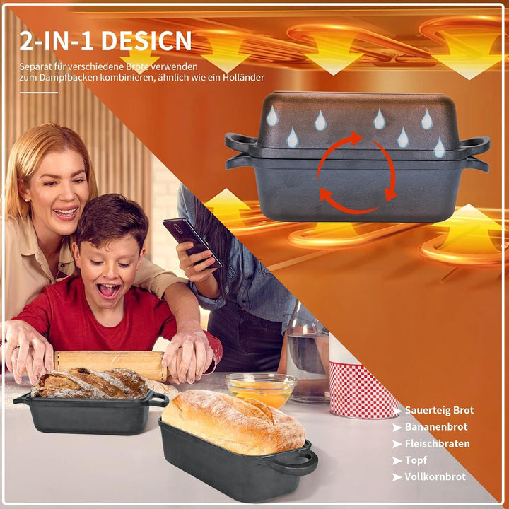 Gusseisen Brotbackform mit Deckel 22,96 cm × 12,78 cm, Bread Pans for Homemade Bread, Heavy Duty Loa