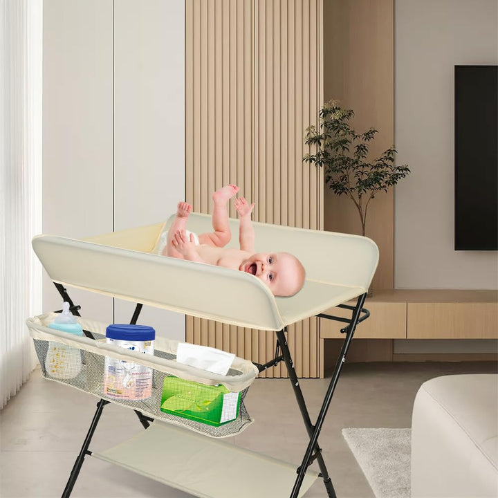 Wickeltisch Klappbar, Baby Klappbarer Wickeltisch mit Rollen und Wickelauflage, Wickelkommode Baby m