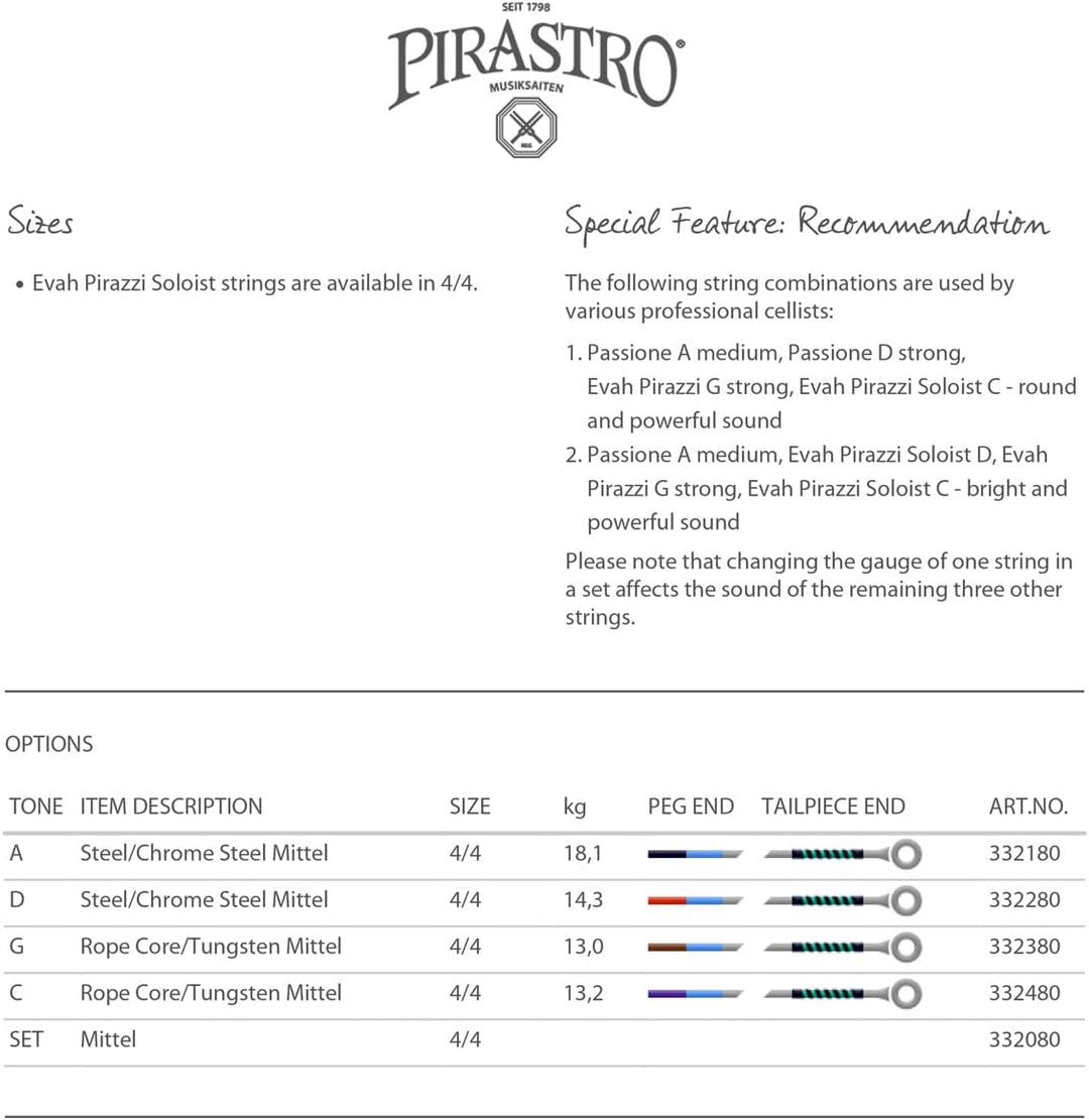 Pirastro Evah Pirazzi Cello Set Soloist