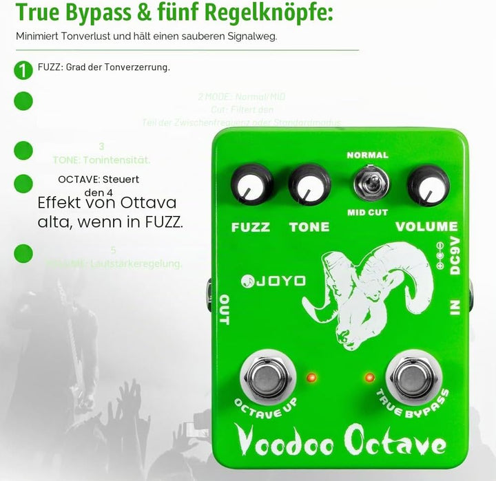 JOYO Octave Fuzz Pedal Germanium Fuzz 60er Rock-Effekt mit „Mid-Cut“ für E-Gitarre – True Bypass (Vo
