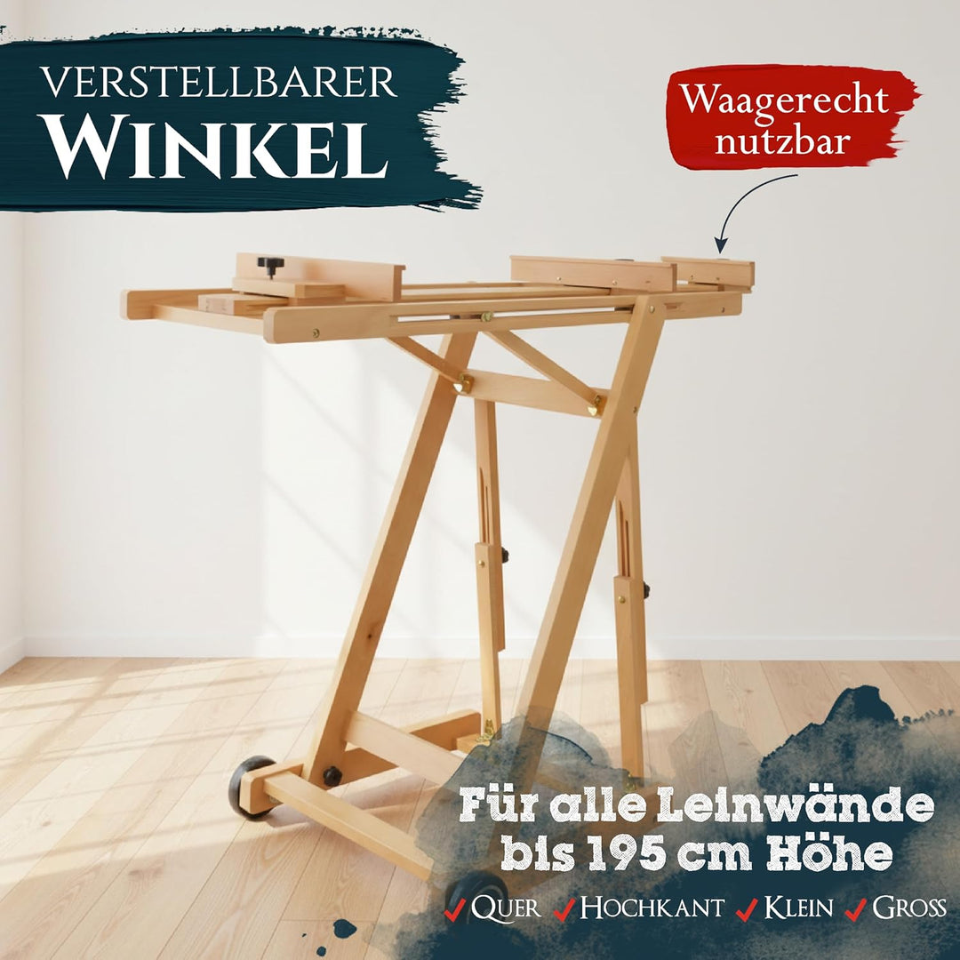 Artina Profi Studio Atelierstaffelei Buche für 2 Leinwände gleichzeitig bis Leinwandhöhe 195 cm Bord