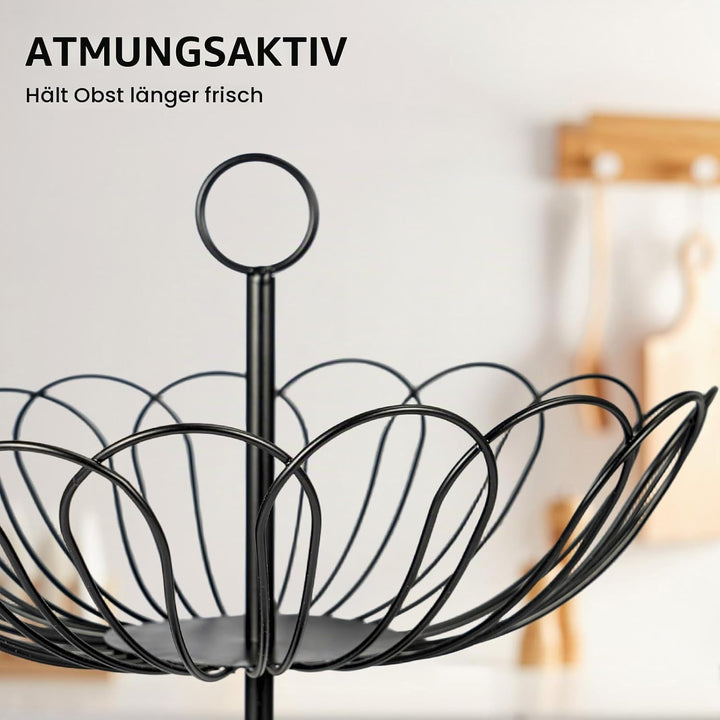 Obst Etagere Schwarz 2 Stöckig – Grosse Obstkorb Etagere aus Metall für Obst und Gemüse Aufbewahrung