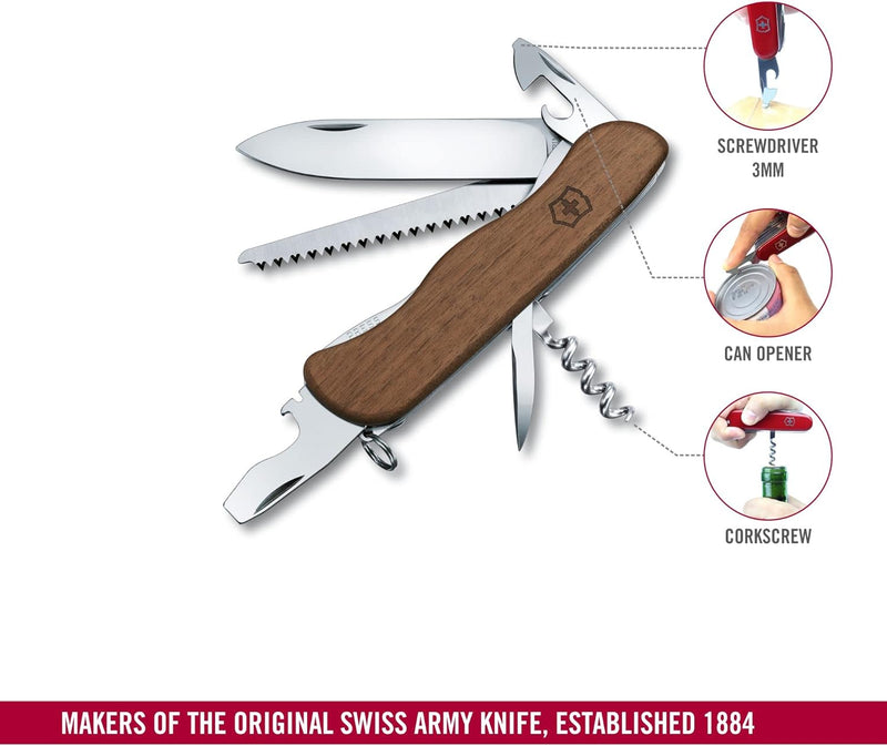 Victorinox Holz Taschenmesser Forester Wood (10 Funktionen, Schalen aus Nussbaumholz, Holzsäge) Sing