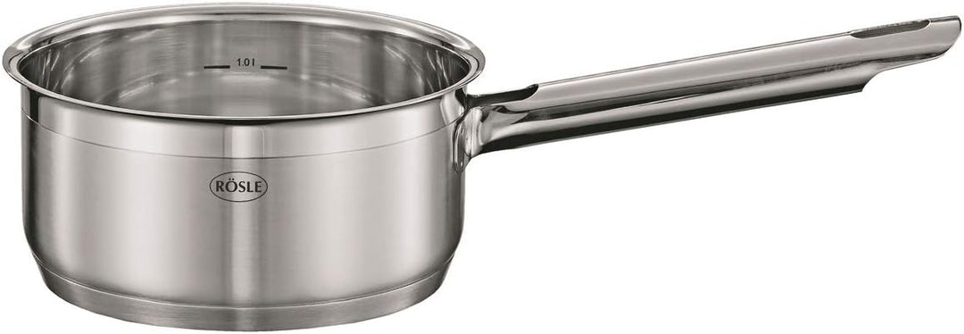RÖSLE ELEGANCE Topfset 4-tlg., 3 hochwertige Töpfe und 1 Stielkasserolle im Set, Edelstahl 18/10, mi
