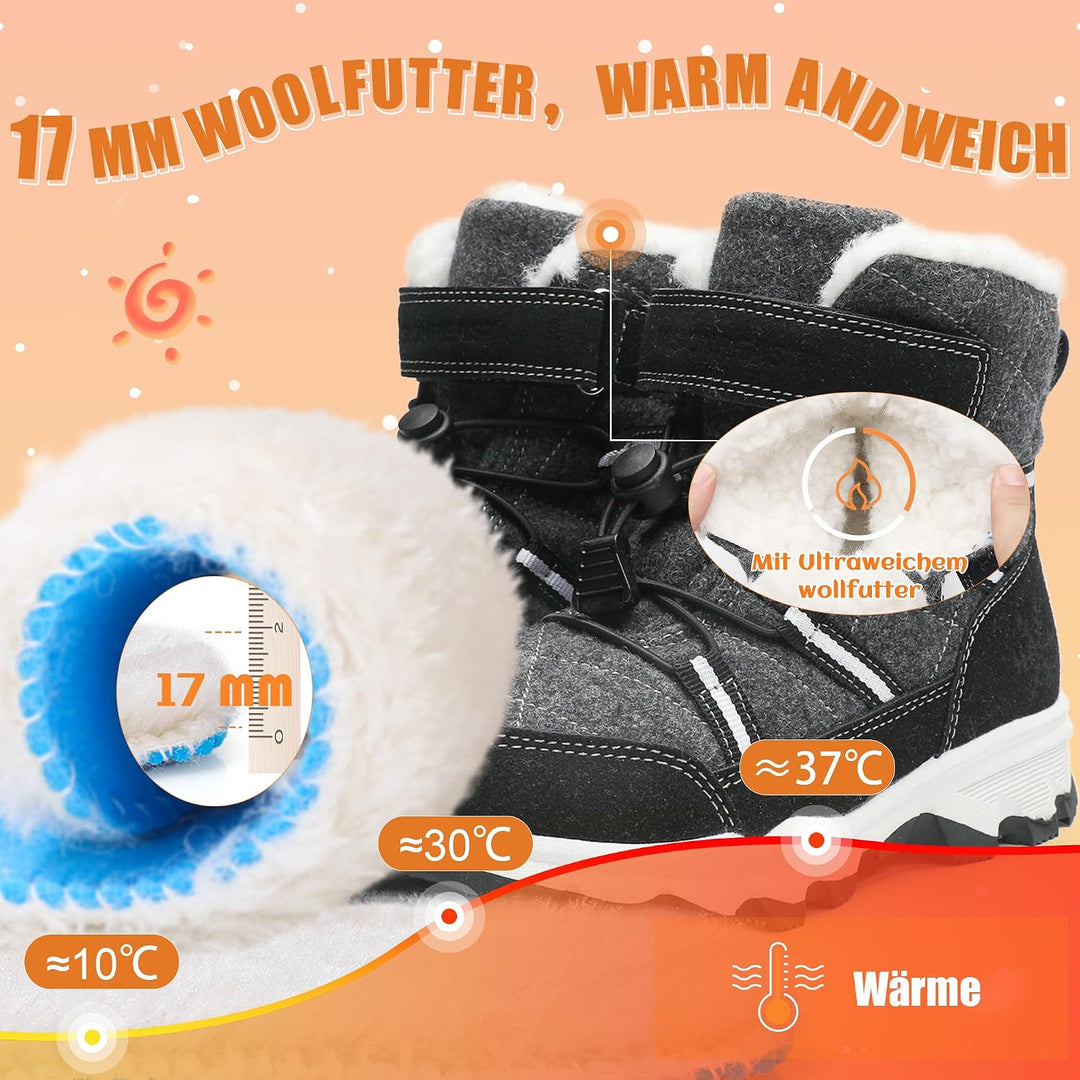 visionreast Winterstiefel Mädchen Winterschuhe Kinder Junge Wanderschuhe mit Wollfutter Schneestiefe