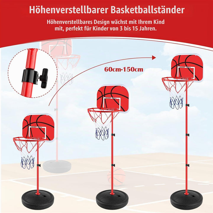 Basketballkorb Kinder, Basketball Korb mit Ständer, Basketballständer Höhenverstellbarer 60-150cm, M
