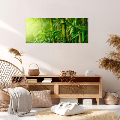 Panorama Bilder auf Leinwand 100x40cm Leinwandbild mit Rahmen Bambus Pflanze Gross Wanddeko Bild Sch