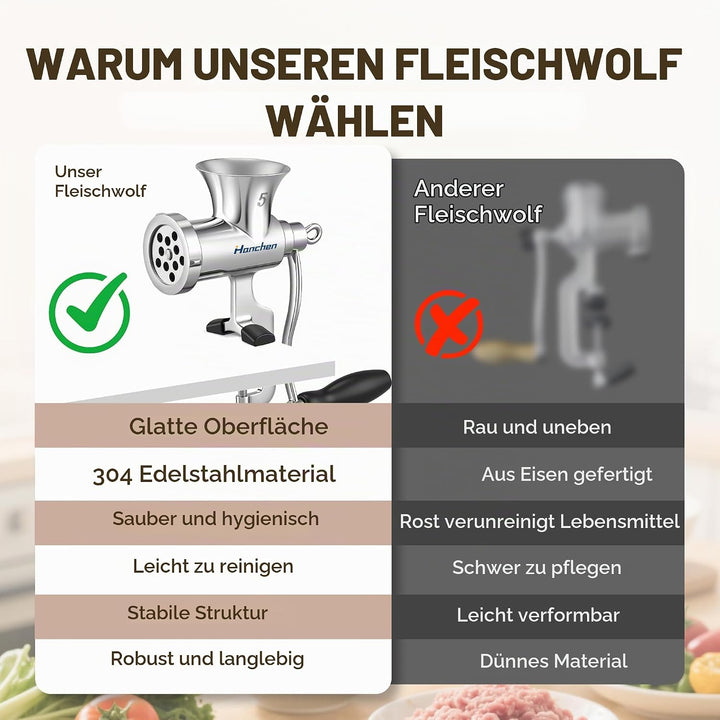 Hanchen Fleischwolf Manuell Edelstahl Nr.5 Fleischwölfe Spritzgebäck Hand Fleischwolf mit Wurstfülle