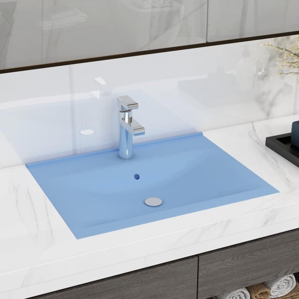WIFESE Luxus-Waschbecken mit Hahnloch Matt-Hellblau 60x46 cm Keramik Einbauwaschbecken Hänge-Waschbe