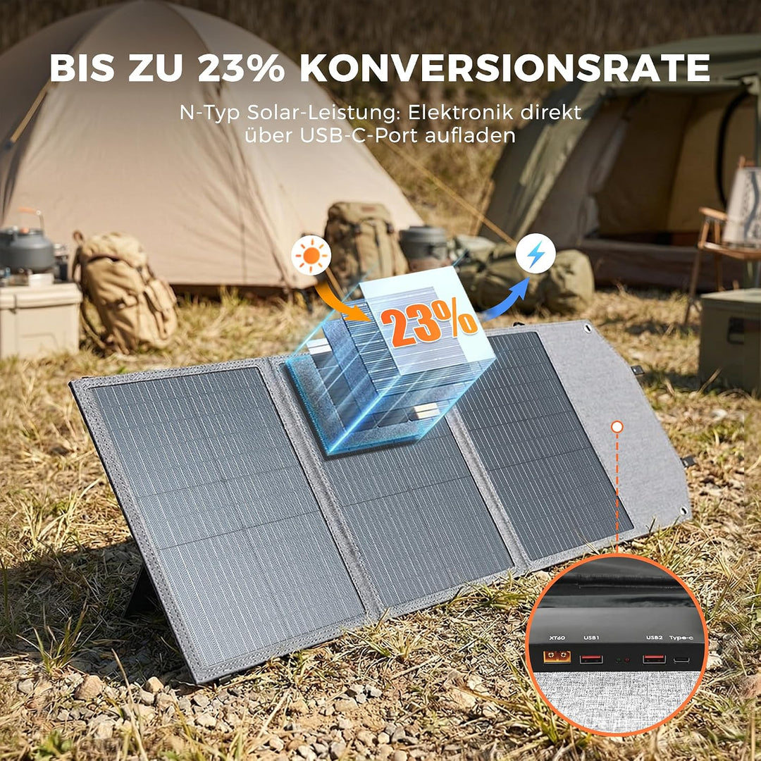 100W Tragbares Solarpanel, IP67 Wasserdichtes Faltbares Solarpanel Kit mit 20V Ausgang, 23.5% Wirkun