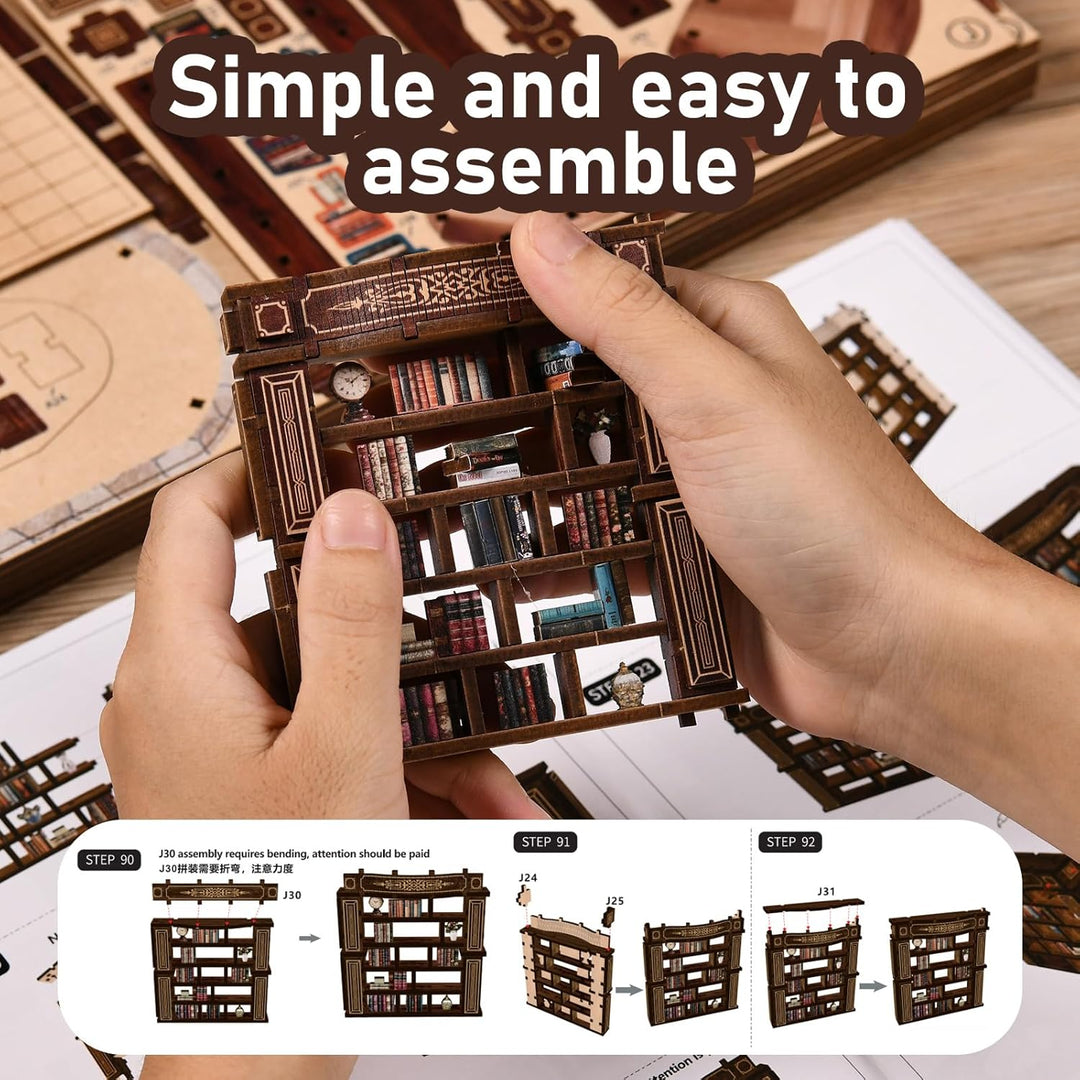 DIY Bücherregal-Nische Bausatz für Erwachsene – 3D Holz-Miniatur-Puppenhaus Modellbausatz, Bastelset