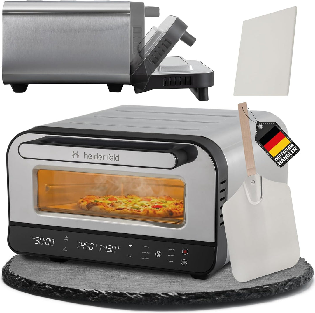 Heidenfeld Pizzaofen | 1850 Watt bis 450°C - Backofen inkl. Pizzastein & Pizzaschieber - Pizzaofen e